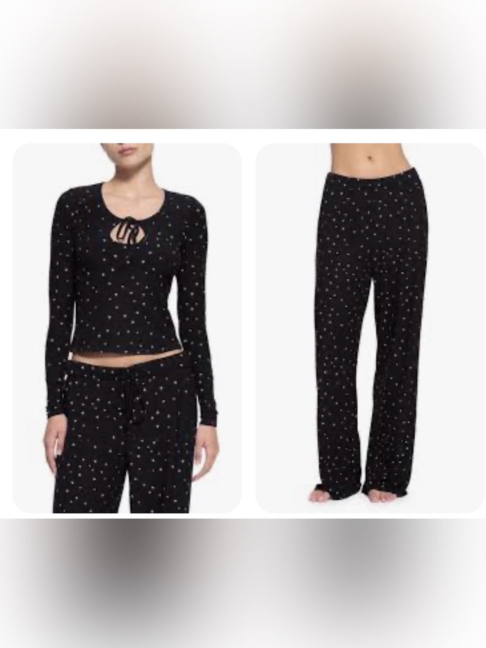 SKIMS • SOFT LOUNGE TIE FRONT TOP & PANT RIBBED MODAL ONYX SPARKLE VALENTINE XS